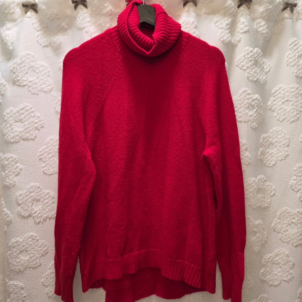 J.Crew Womens Red Wool Alpaca Blend Turtleneck Raglan Sweater‎ Size Medium